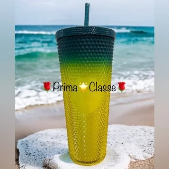 Starbucks Yellow Blue Studded Cup Lemongrass Hombre Ombre Tumbler 24oz 2023  New